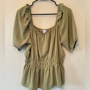 Nine West | peplum puff sleeve blouse | olive